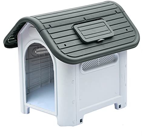 Hundehütte Outdoor-Kunststoff-Hundehaus, Wasserdichter Kennel Mit Luftöffnungen, EIN Einfach Zu Montierender Katzen- Und Hundehütterschutz (Color : Gray-1, Size : 87x72x75.5cm)