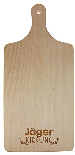 AKAH Schneidebrett Jäger Kirrung - Geschenk für Jäger - Jagdgeschenk Frühstücksbrettchen - Großes Brotbrett 37cm x 17cm aus Buchenholz