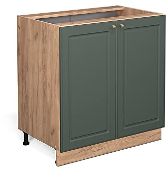 Vicco Spülenunterschrank Fame-Line, Grün-Gold Landhaus/Goldkraft Eiche, 80 cm mit Regal, ohne Arbeitsplatte