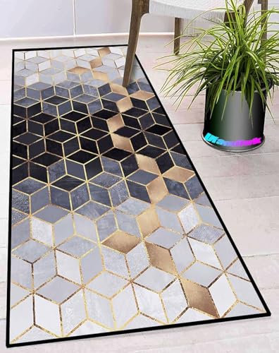 Ufamiluk Teppich Wohnzimmer Beige Grau Schwarz - Waschbar Rutschfest Wetterfest Wasserfest - Für Küche, Balkon, Draußen, Flur - 80x200cm ColorD