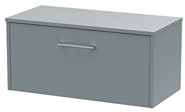 Hudson Reed JNU2325W Juno Modern Bathroom Wall Hung Single Drawer Vanity with Colour Coordinating Worktop, 800mm, Matt Coastal Grey