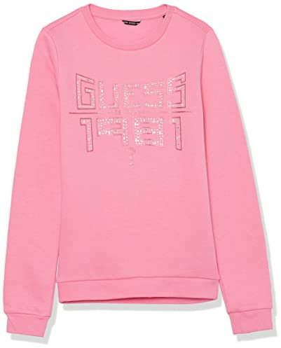 GUESS Felpa da bambina con logo in spugna con strass, Rosa Nebulosa, 8 anni