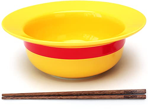 MLIMAR Ramen Bols Vaisselle Anime One Piece Ramen Bowl Set avec Baguettes en Bois for Nouilles, Chapeau de Paille Ramen Bol for Udon Salade de Céréales Anime Fans Cadeau de Marchandise