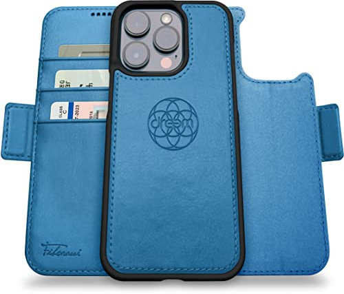 Dreem Fibonacci iPhone 14 Pro Geldbörsen-Hülle / 2-in-1 Stoßfestes MagSafe Case und abnehmbares Luxus-Vegan-Leder-Folio mit RFID-Kartenschutz und Ständer; für Frauen und Männer - Schiefer