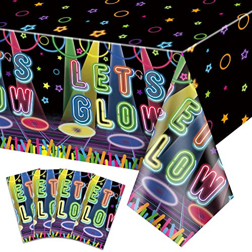 4 Pack Let's Glow Tischdecken, Neon Tischdecken Let's Glow Tischdecke für Let Glow in The Dark Party Dekorationen, 220x130cm Glow Neon Party Tischdecke Supplies