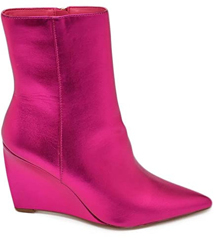 Tronchetto stivaletto fucsia donna ecopelle effetto calzino con tacco a zeppa 10 cm aderente con zip a punta (38 EU)