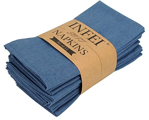 INFEI weich Polyester Leinen gemischt Abendessen Cloth Servietten, 12 Stück (40 x 40 cm), für Veranstaltungen und den Heimgebrauch (ägäisch)