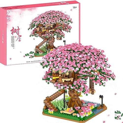 Mini Cherry Blossom Tree House Bonsai Building Kit, 2138 Pcs Mini Bricks Cherry Bonsai Tree Bricks Model Set, DIY Botany Collection Deco Gift, Gift for Kids and Adults