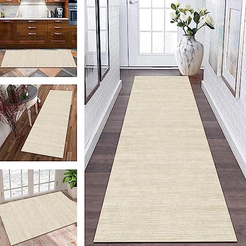 Küchenteppich Läufer Teppich Lang Flur rutschfest Teppichmatten Küchenläufer 120X400CM Beige-gelb Korridor Teppichläufer Waschbar Meterware Flurläufer Anpassbar Wohnzimmer Schlafzimmer Esszimmer
