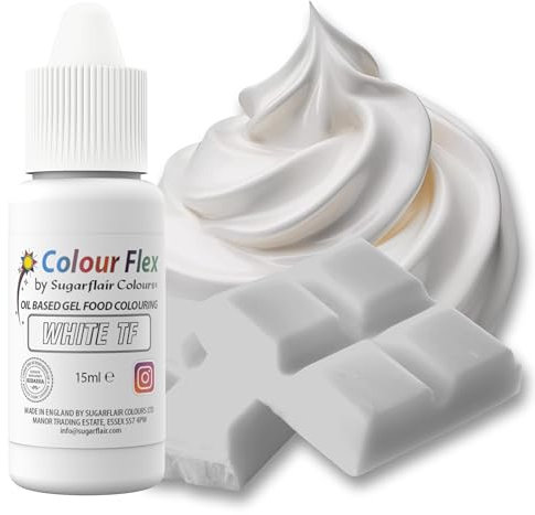 Sugarflair Colourflex White, Colorante Alimentario a Base de Aceite, Colorante para Crema de Mantequilla, Ganache, Chocolate, Pasta de Modelar, Pasta de Azúcar y Crema - 15 ml