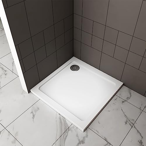 Cabine de douche coulissante 800 x 800 mm avec bac à déchets blanc carré en pierre inclus
