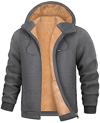 PASUDA Felpa Uomo con Cappuccio Invernale Felpa in Pile con Zip Felpe Giacca Manica Lunga Casual Comoda a Calda Hoodie Cappotto con Tasche Inverno (Grigio Scuro, L)