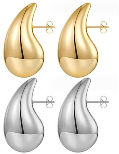 AYNKH 2 Paar (Gold und Silber) Bottega Dupes Ohrringe Gold Tropfen Vergoldete, Leichte Waterdrop Hollow Open Hoops, Waterdrop Hypoallergen Ohrringe, Modeschmuck für Damen Mädchen