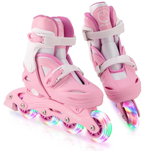 Locavun Inliner Kinder 4 Größen Verstellbare Inline Skates für Mädchen Größe 26-29 29-34 30-35 Inlineskates mit 82A PU Rollen Rollerskates