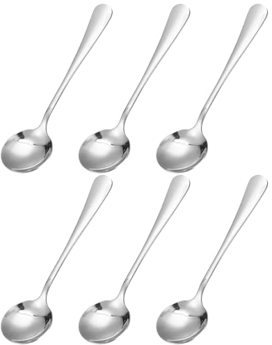sourcing map 6pcs Inox Acier Soupe Cuillère 6 pouce Thé Cuillères Rond Dîner Cuillères Dessert Cuillère pour Dîner Bouillon Café Soupe, Argent