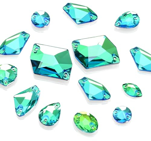 DONGZHOU Strasssteine für Textilien, 71Stück Strasssteine zum Aufnähen mit Löchern Flatback Nähen Steine Mix Form Glas Kristall Edelsteine für Schmuck, Schuhe, Kostüm