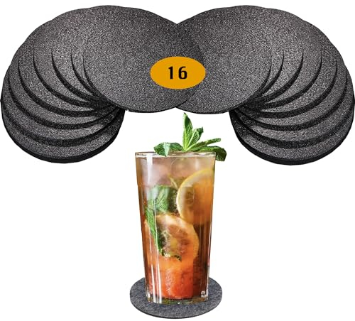 Dessous de Verre Ronds en Feutre, Gris Sous Verre Lavable pour Boissons, Tasses, Bar, Verre (Gris Foncé 16pcs)