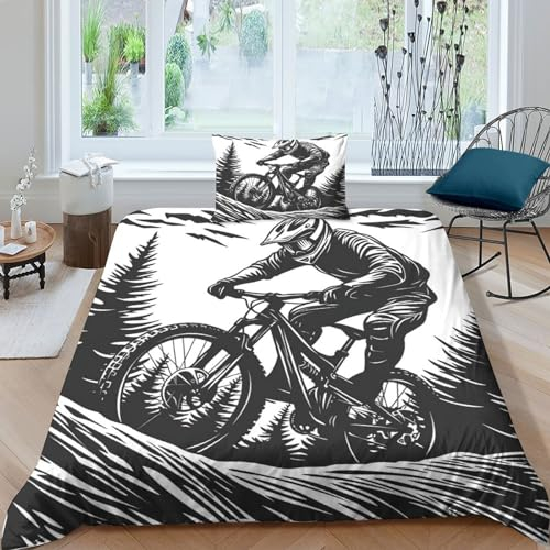 YIGEBAG Fahrrad Bettwäsche Animal Print 3D Bettwäsche Set Microfaser Bettbezug Und Kissenbezug It Reißverschluss Single(135x200cm)