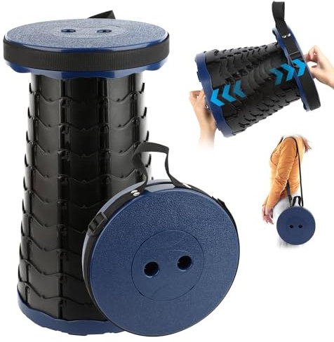 RISVOWO Tabouret Pliant, Tabouret Pliable, Chaise de Peche Robuste, Télescopique Chaise Pliable Portable D'ExtéRieur pour L'ExtéRieur, Randonnée, Pêche, Barbecue, Intérieur, Voyage, Fête(Bleu)