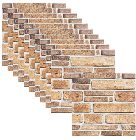 aupawdy 10 Pièces 3D Papier Peint Brique Auto-Adhésif Revêtement Mural Papier Peint Panneaux Muraux 3D Autocollants Aspect Pierre pour 30×30cm Convient au Salon Chambre à Coucher Cuisine
