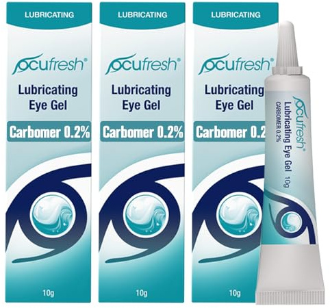 Ocufresh CARBOMER 0.2% Lubricating Eye Gel for Dry, Tired Eyes - Intensive Lubrication & Moisturising Formulation for Daily Eye Care Routine - Immediate Eye Hydration & Night Relief | 3 x10g Pack