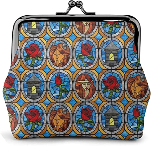 La Belle et la Bête Fairytale Glass Porte-monnaie en cuir pour femme, petite pochette à monnaie avec fermoir à boucle et fermeture à boucle pour fille, Comme indiqué sur la photo, Taille unique,
