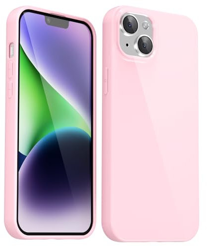 Svanove for iPhone 13/ iPhone 14 Case Silicone, Glossy Soft Rubber Gel Jelly Cute Protective Plastic Simple Plain Phone Case Cover for Women Girl, Slim Thin Flexible Shockproof TPU, Pink