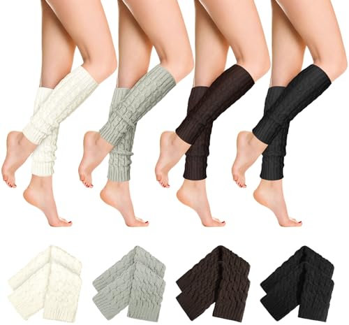 Lvefyti 4 Paar Winter Stulpen Damen,Lange Gestrickt Beinwärmer,Frauen Leg Warmers,Winter Crochet Stricken,Beinstulpen Kniestrümpfe,Vintage Beinstulpen für Mädchen Damen
