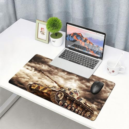 EYLOZS Großes Gaming-Mauspad mit genähten Kanten,mit rutschfeste Unterseite,Alter Panzer aus dem ersten oder zweiten Weltkrieg,Cooles Schreibtischpad für Tastatur und Maus,40x90 cm