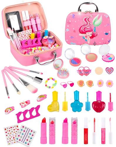 Beeyouk Maquillaje para Niñas,Set Maletin Maquillaje Niñas Juguetes Niños 3 Años,Maquillaje Niñas Juguete de Princesa Lavable,Juego de Estuches Maquillaje Niña,Regalo para niñas 4 5 6 7 8 9 Años