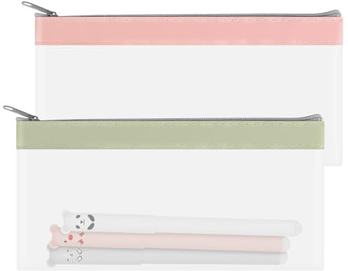 2 Stück Transparente Federmäppchen, Kapazität Federmäppchen, Mäppchen Durchsichtig Federmäppchen mit Reißverschluss, Fresh Stiftetasche, Portable Mäppchen für Schule Bürobedarf Reise (Rosa&Grün)