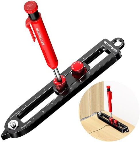 ARTYMASTER Multi-Function Scribing Tool, DIY Woodworking Scriber Line Maker, Portable Aluminum Alloy Woodworking Compass Scriber Tool, Inch Circle Marking Gauge,Deep Hole Carpenter Pencils 6 Refills.