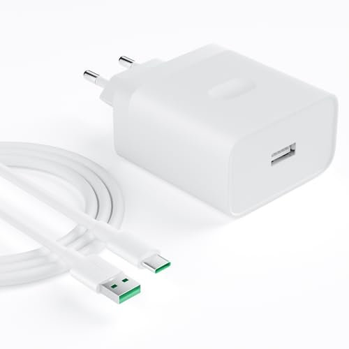 80W Cargador USB y 1M Cable Carga Flash Tipo c para OPPO A6 Pro Reno13 5G Find X8 X5 Pro Find N5 Reno 11 10 8, SUPERVOOC Cargador Movil Carga Rapida para OnePlus Nord CE5 Nord 5 4 3 CE4 Lite realme 15