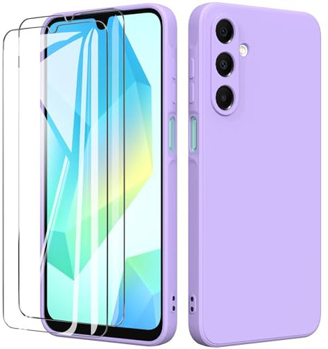 binandteam Cover per Samsung Galaxy A16 5G / 4G (6.7) con 2 Pezzi Vetro Temperato Custodia, Gomma Gel di Silicone tpu Liquida Antiurto Antigraffio Case - Viola