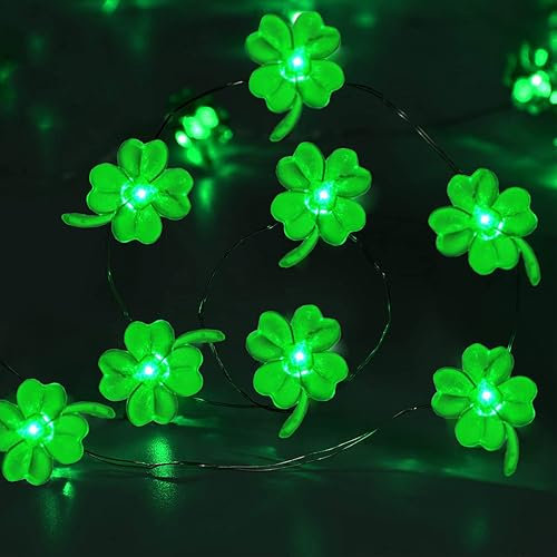 Four Leaf Clover String Lights,2m 20LEDs Green Fairy Light Battery Operated for Bedroom Party Feast Outdoor Decoration