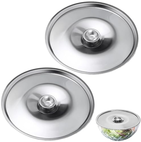 Lot de 2 couvercles universels réutilisables en acier inoxydable avec poignée pour casseroles et poêles - 14 cm