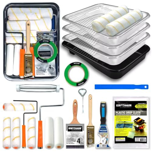 KingOrigin 20 Pcs Paint Roller Kit with Paint Roller Covers 9-inch & 6-inch | All-In-One Painting Kit, Synthetic Bristles, Microfiber Roller, Plastic Tray, Ideal for Walls, Ceilings, Trim, DIY Projects