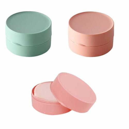 2 Stück Rund Seifendose Reise, Seifendose Rund Kunststoff Seifenschale mit Deckel für Badezimmer, Fitnessstudio & Reisen, Kunststoff Seifenbox für Festes Shampoo und Seife, Rosa & Grün