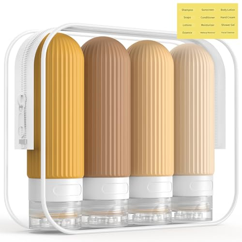 STLIAN Travel Bottles for Toiletries, 90ml Silicone Journey Size Containers, Portable Split Bottle for Conditioner, Shampoo, Lotion- 4 Pack Yellow
