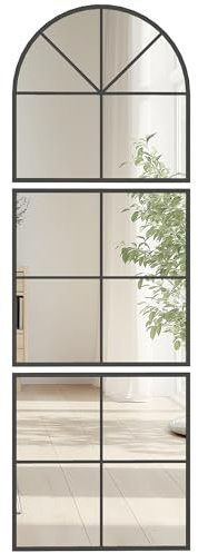 HOMCOM Specchio da parete in tre parti, specchio ad arco con cornice in metallo, specchio decorativo da appendere, specchio da finestra per bagno soggiorno nero