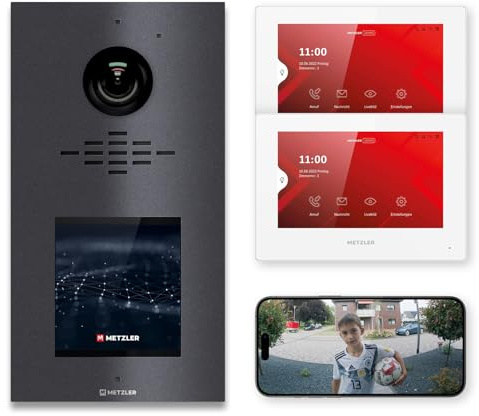 Metzler Video Türsprechanlage mit HD-Kamera und IPS-Touchdisplay Eisenglimmer Db 703 mit Nachtsicht und RFID komfortable 2-Draht-Installation erweiterbar bis 500 Parteien VDM10 2.0 Horizon