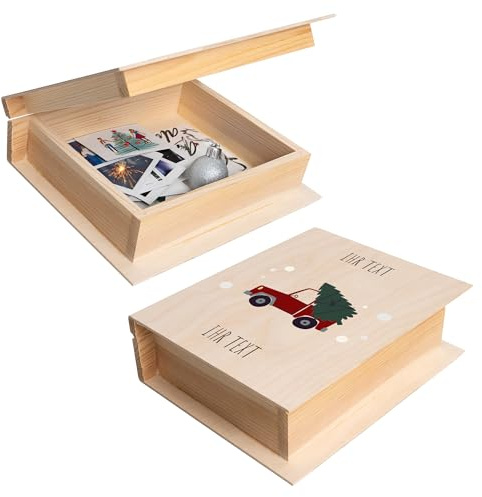 Creative Deco Buchbox Holzkiste mit Deckel | Personalisierte | Weihnachtsgeschenke Weihnachtsbox | 24 x 19 x 7,5 cm Aufbewahrungsbox Dein Eigener Text Holzschatulle in Buchform Geschenkbox