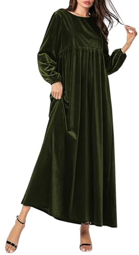 Zynqora Women's Velvet Maxi Dress 2025 Casual Solid Color High Waist Long Sleeve Fall Winter Flowy Gown