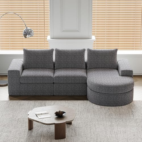 HAUSPROFI Ecksofa mit Schlaffunktion, 251x160x81cm Couch L Form mit 3 Kissen, Convertible Sektionssofa Keine Montage Erforderlich,Boneless Couch für Wohnzimmer, Schlafzimmer (Grau)