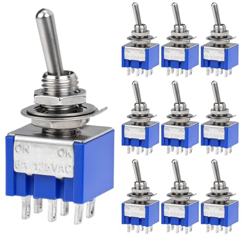 QWORK® 10 Piezas MTS-202 Interruptor de palanca DPDT de 2 posiciones ON-ON, 6 pines, AC 125V, 6 A