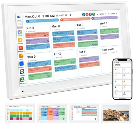 Intelligenter digitaler Kalender, Familienplaner, Aufgabendiagramm, HD-Touchscreen, Mahlzeitenplaner und Foto-Display, synchronisiert mit Online-Kalendern, inklusive Tischständer und Wandhalterung