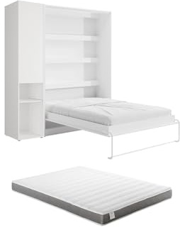 Vente-unique - Schrankbett 2 Rapili - Holzspan - weiß