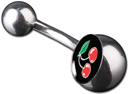 viva-adorno 1 Stück Bauchnabel Piercing Banane 316L Chirurgenstahl 20 Verschiedene Motive Z380, S14 Kirschen schwarz