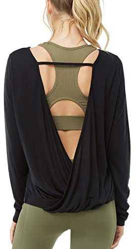 Muzniuer Women's Long Sleeve Open Back Workout Shirts Loose Backless Yoga Shirts Thumb Hole Shirts