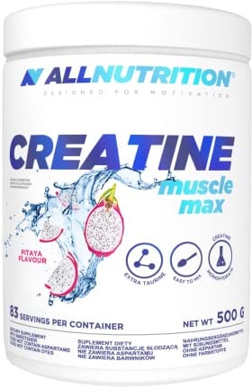 ALLNUTRITION Creatine Muscle Max Supplements Muskelaufbau - Creatin Monohydrat mit Taurin - Leistungssteigerung und Muskelaufbau - ohne Zuckerzusatz - Keratin Pulver Fitness 500g - PITAYA